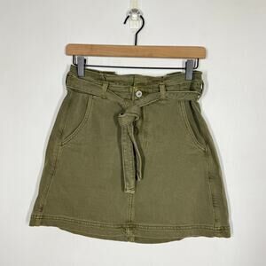 American Eagle Mini Skirt Size 4 Army Green Belted Paperbag Waist High Rise